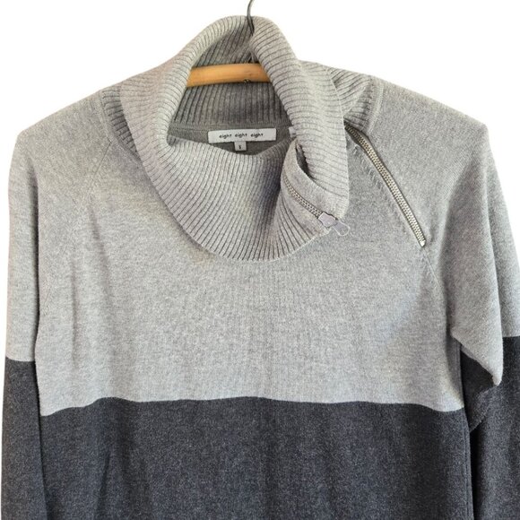 Eight Eight Eight Striped Zipper Cowl Neck Sweater Small Tunic Length Pockets - Picture 4 of 9